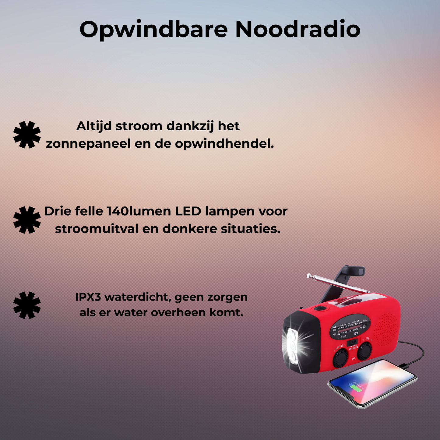 Noodradio Opwindbaar Solar paneel 2.000mAh