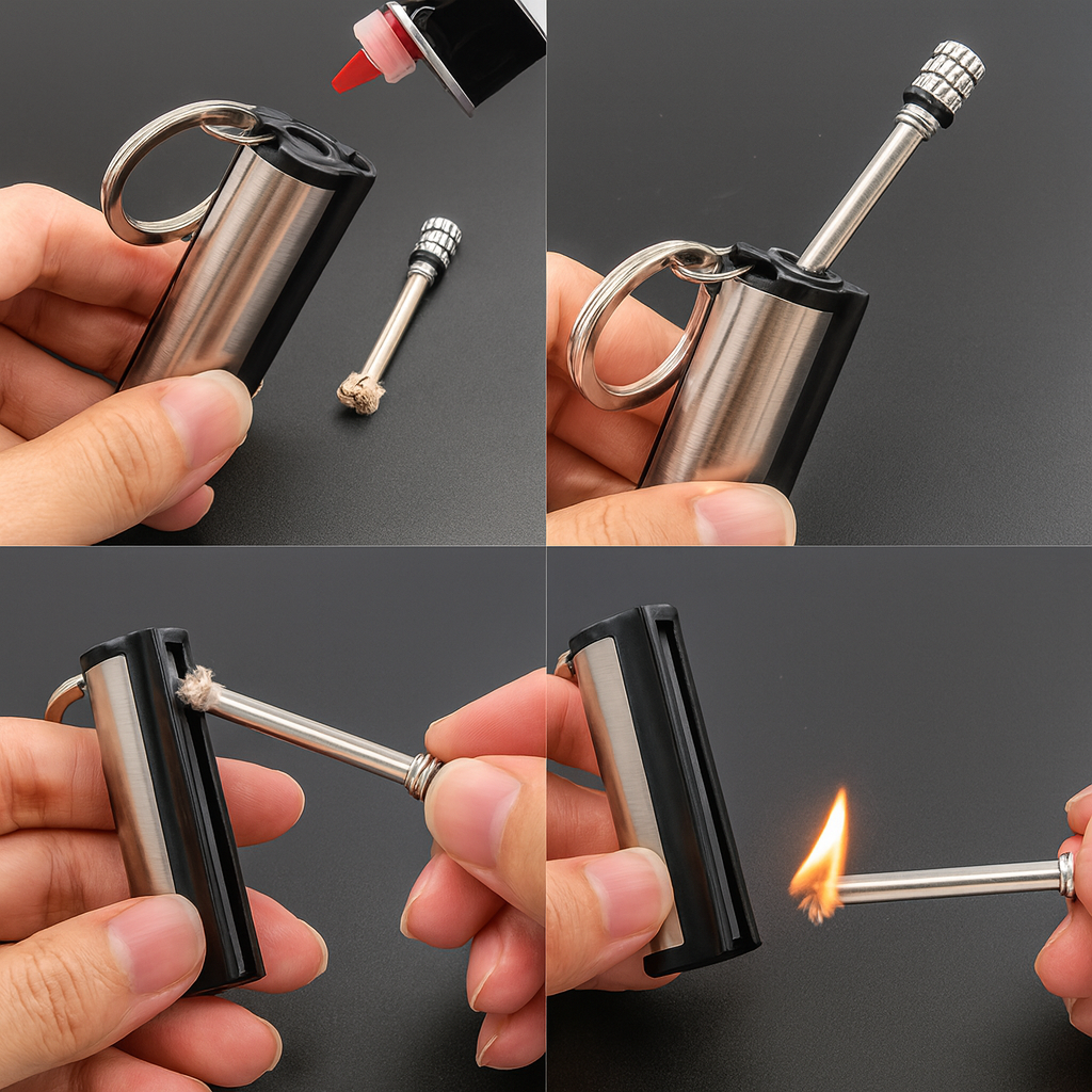 2 Stuks Nood aansteker navulbaar survival sleutelhanger vuursteen